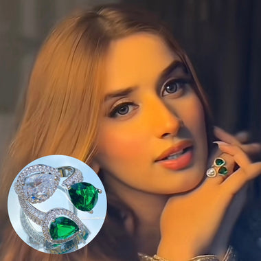 Pure Silver LOISA Emerald And Crystal Royal Trio Stone Ring