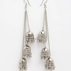 GC Dangling Trio Bell Statement Silver Jhumka