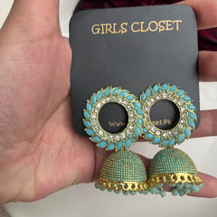 Spiral Turquoise Bold Statement Jhumkas