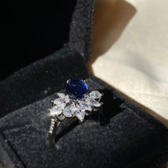 KAMALIA Pure Silver Over Tear Sapphire Blue Ring