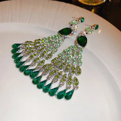 Peacock Luxurious Rhinestone Chandelier Emerald Earrings