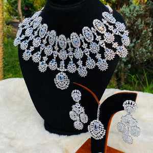 Kiara Advani Inspired American Diamond Bridal Set With Ring (Silver)