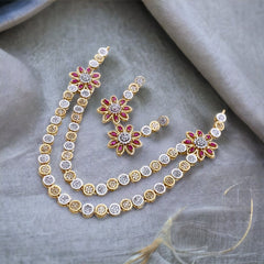 GC One Carat Floral Necklace Set With Real Multi Stone