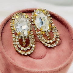 Oval Crystal Drop Luxurious Stud Earrings
