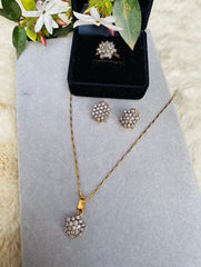 GC Snow Flake Rich Detailed Zircon Gold Plated Combo