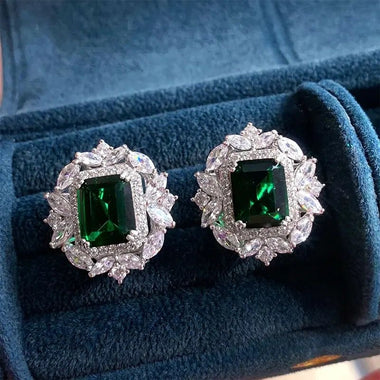 Emerald Water Drop Cubic Zirconia Stone Earrings