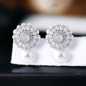 Signature Snow Flake Earrings With Dangling Pearl