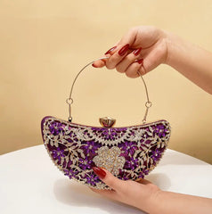 Hollow Out Moon Design Rhinestone Art Clutches