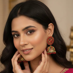 Intricate Design Bold Spiral Red Jhumkas