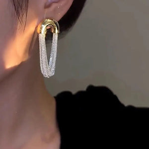 U Shape Aesthetic Tassel Chain Layered Earrings