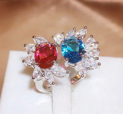 HAYLEY Aqua&Ruby Pure Silver Adjustable Ring
