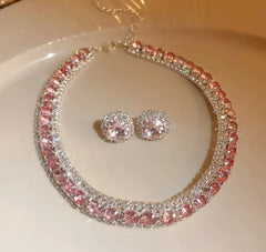 HANNAH Blush Pink Choker And Studs Rhinestone Set
