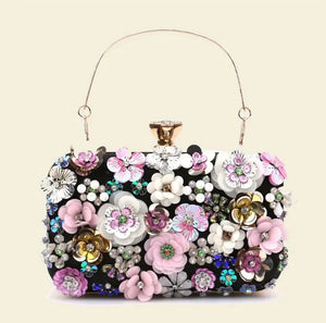 Hand Embroidered Floral Clutch Artistic 3D Clutch Bag