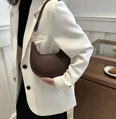 Mocha Curved  Silhouette Premium  Leather Bag