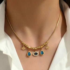 Evil Eyes Off Charm Geometric Stainless Steel Necklace