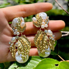 Glamatized Pearly Gold Exquisite Earrings