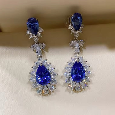 Super Deluxe Sapphire Cubic Zirconia Drop Earrings