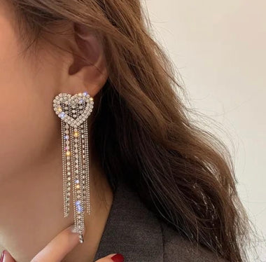 Glam Love Tassel Crystal Drop Earrings