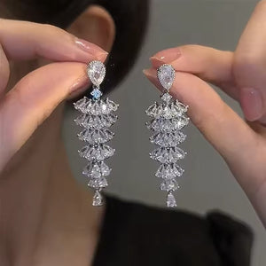 Cubic Zirconia Chandelier Drop Royal Earrings