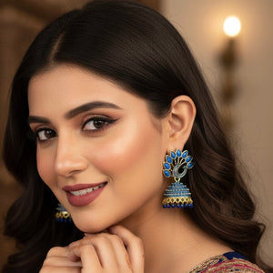 Detailed Peacock Royal Blue Jhumkas