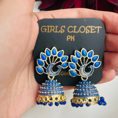 Detailed Peacock Royal Blue Jhumkas