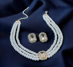 MAYA Silver Plated Pearl Studded Classic Set