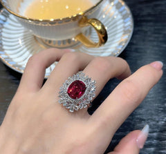EVELYN Ruby Deluxe Adjustable Pure Silver Ring