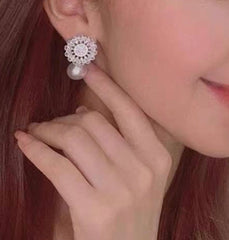 Signature Snow Flake Earrings With Dangling Pearl