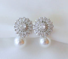 Signature Snow Flake Earrings With Dangling Pearl