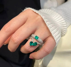 AMANDA Trio Stone Adjustable Pure Silver Ring