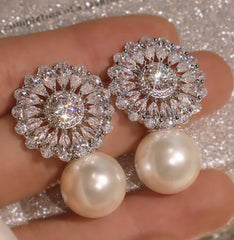 Signature Snow Flake Earrings With Dangling Pearl