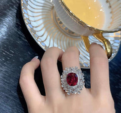 EVELYN Ruby Deluxe Adjustable Pure Silver Ring