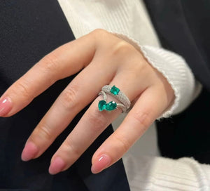 AMANDA Trio Stone Adjustable Pure Silver Ring