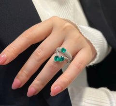 AMANDA Trio Stone Adjustable Pure Silver Ring