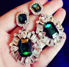Crystal Disc Emerald Deluxe Bling Earrings