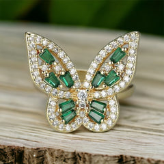 LILLY Emerald&Gold Fusion Pure Silver Deluxe Ring