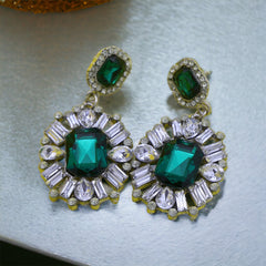 Crystal Disc Emerald Deluxe Bling Earrings