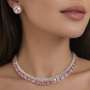HANNAH Blush Pink Choker And Studs Rhinestone Set