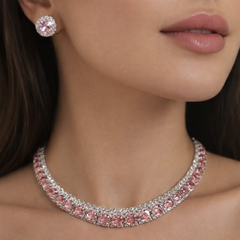 HANNAH Blush Pink Choker And Studs Rhinestone Set
