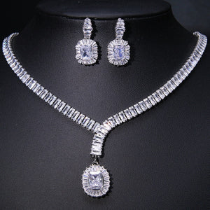 GC Alexa Luxurious Rhodium Plated Baguette Necklace Set