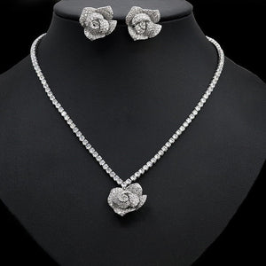 Catherine Rhodium Plated Ultra Luxurious Floral Set
