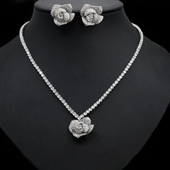 Catherine Rhodium Plated Ultra Luxurious Floral Set