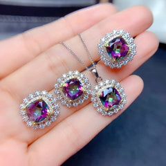 GC Cushion Pendant Cubic Zirconia Rhodium Plating Set