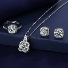 GC Square Stone Silver Plated Pendant Set