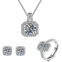GC Square Stone Silver Plated Pendant Set