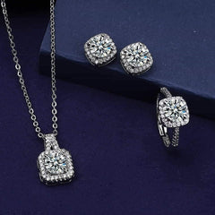 GC Square Stone Silver Plated Pendant Set