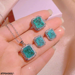 Premium Square Silver Electroplated  Step Bracket Pendant Set