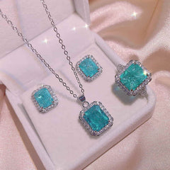 Premium Square Silver Electroplated  Step Bracket Pendant Set