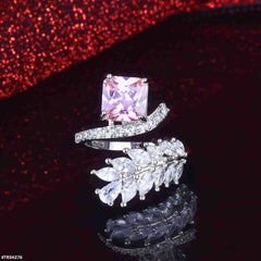 GC Pink Square Leaf Adjustable Rhodium Plating Ring