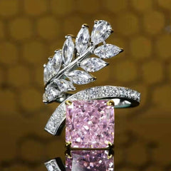 GC Pink Square Leaf Adjustable Rhodium Plating Ring